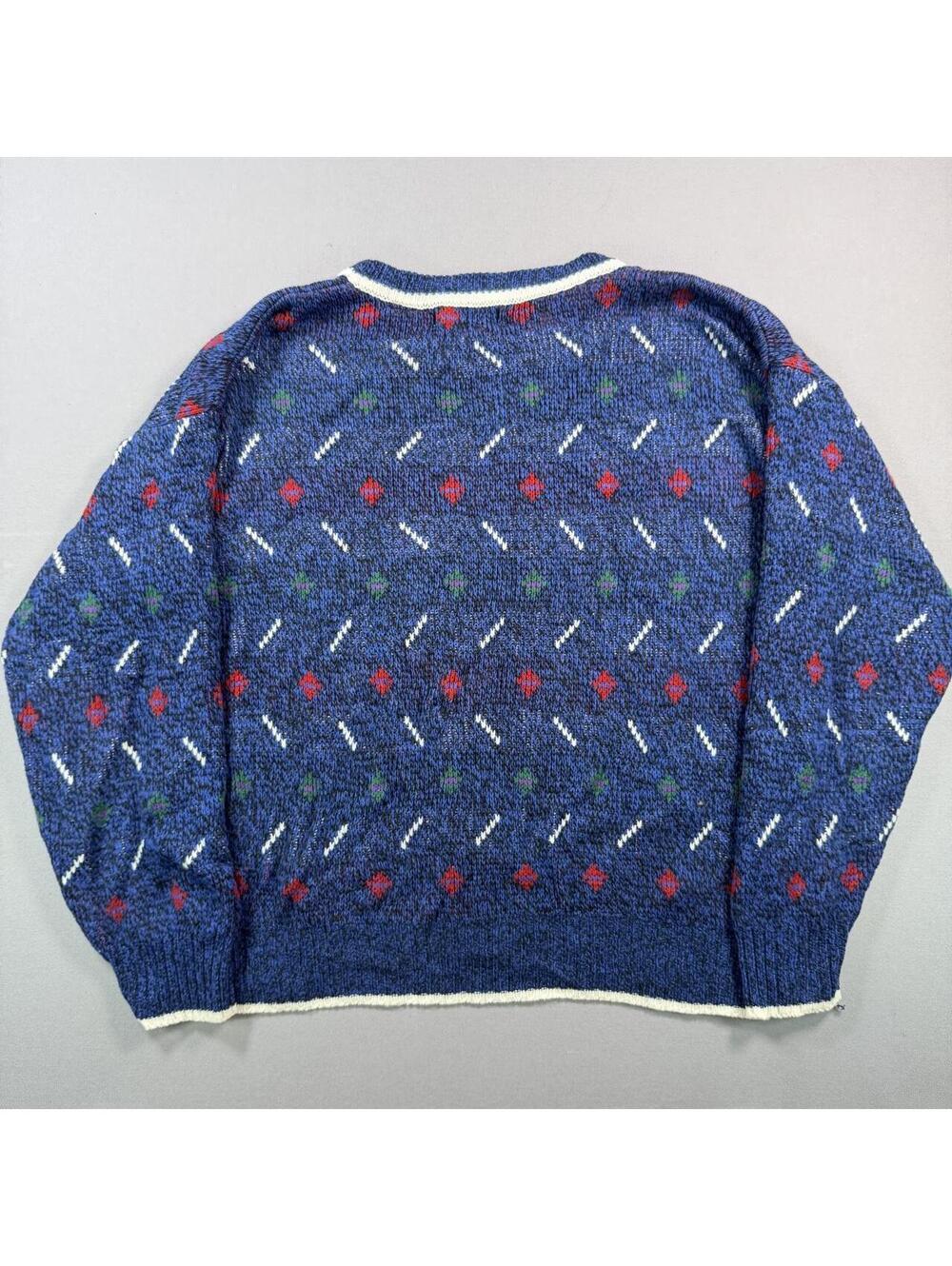 VTG 90s Hennessy Van Heusen Grandpa Sweater Blue Geometric Womens M - Picture 4 of 7